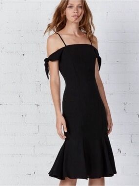 Bailey 44 Solid Ipanema Black Tie Shoulder Midi Dress